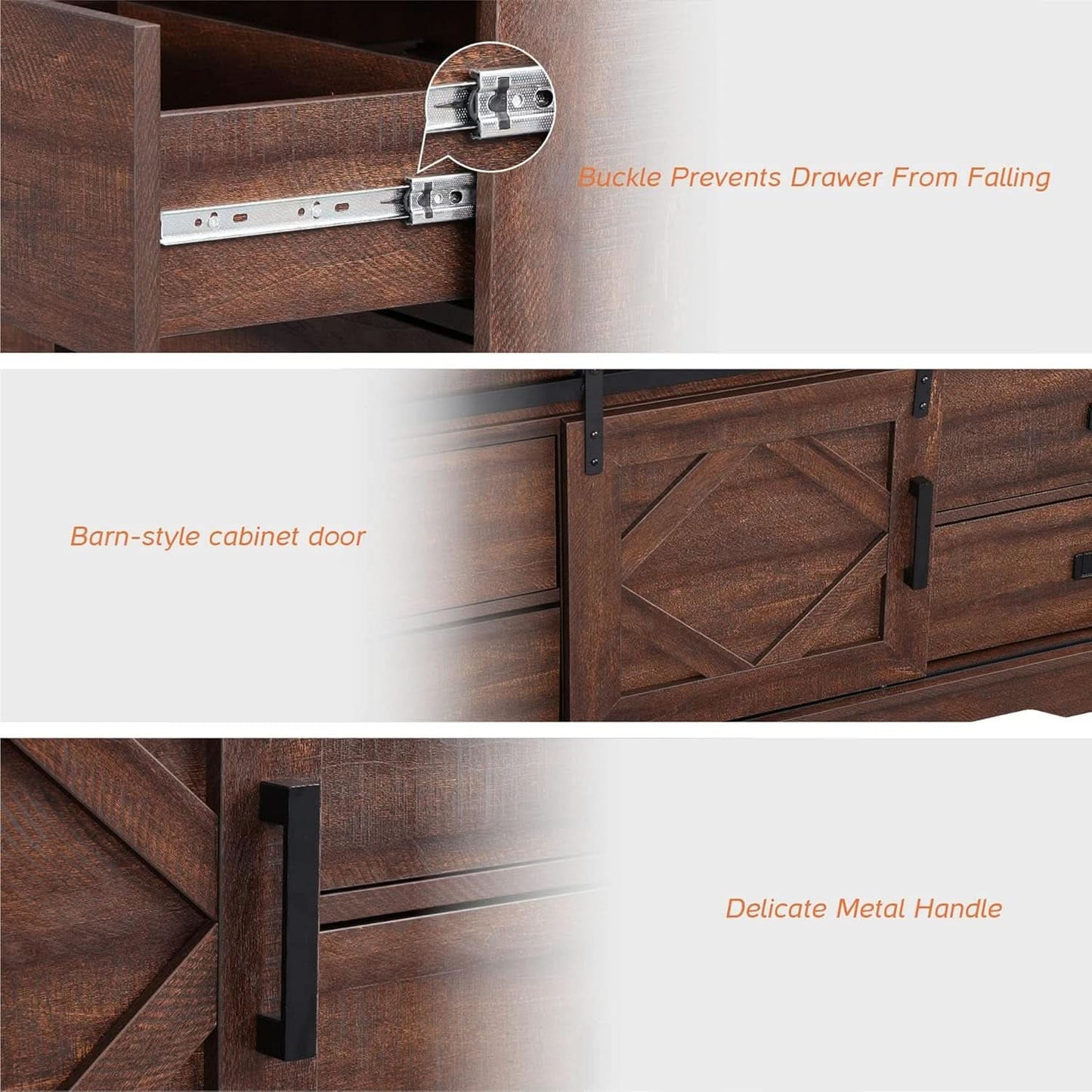 98.4 Inch Rustic Brown TV Stand With 4 Drawers And Shelves