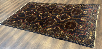 Navy Blue Afghan Balouch Rug 4x6, Handmade, New