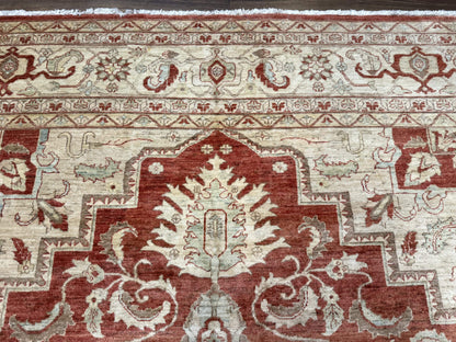 Turkish Heriz Serapi Rug 9x13, Geometric Medallion