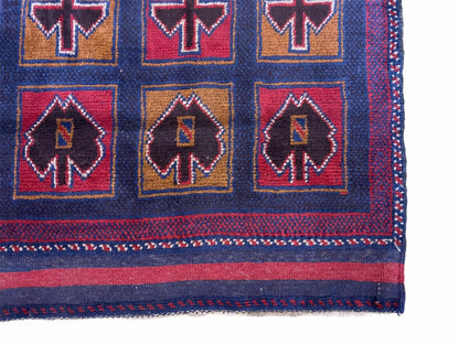 2' 9" X 4' 5" Vintage Handmade Tribal Wool Rug Balouchi Afghan Rug Blue Red 3x5