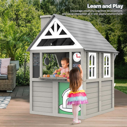 Gray Weatherproof Outdoor Wooden Playhouse With Sink