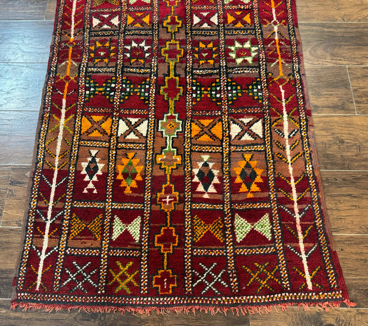 Moroccan Berber Tribal Rug 3x5, Geometric Area Rug, Red Orange Brown
