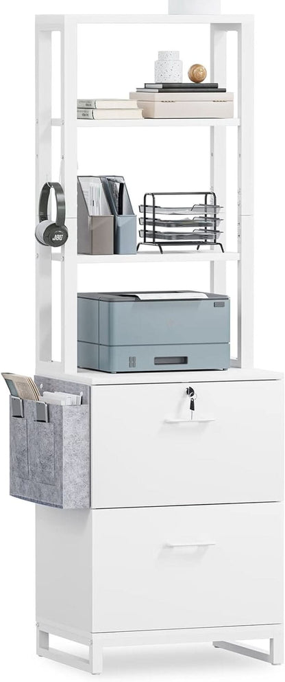 2 Drawer File Cabinet With Lock For Letter Legal A4 Folders White With Storage Bag Open Shelf And Hook