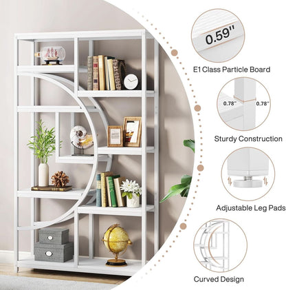 White 5 Tier Etagere Bookshelf Open Shelves Display