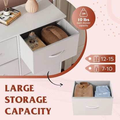 Fabric Dresser With 10 Drawers In White For Bedroom Storage