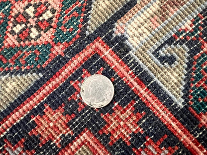 Persian Wide Runner Rug 4.8 x 10, Persian Kalegi Ardabil Rug, Perpedil Caucasian Rug, Antique Handmade Wool Carpet, Navy Blue Red, Tribal Rug