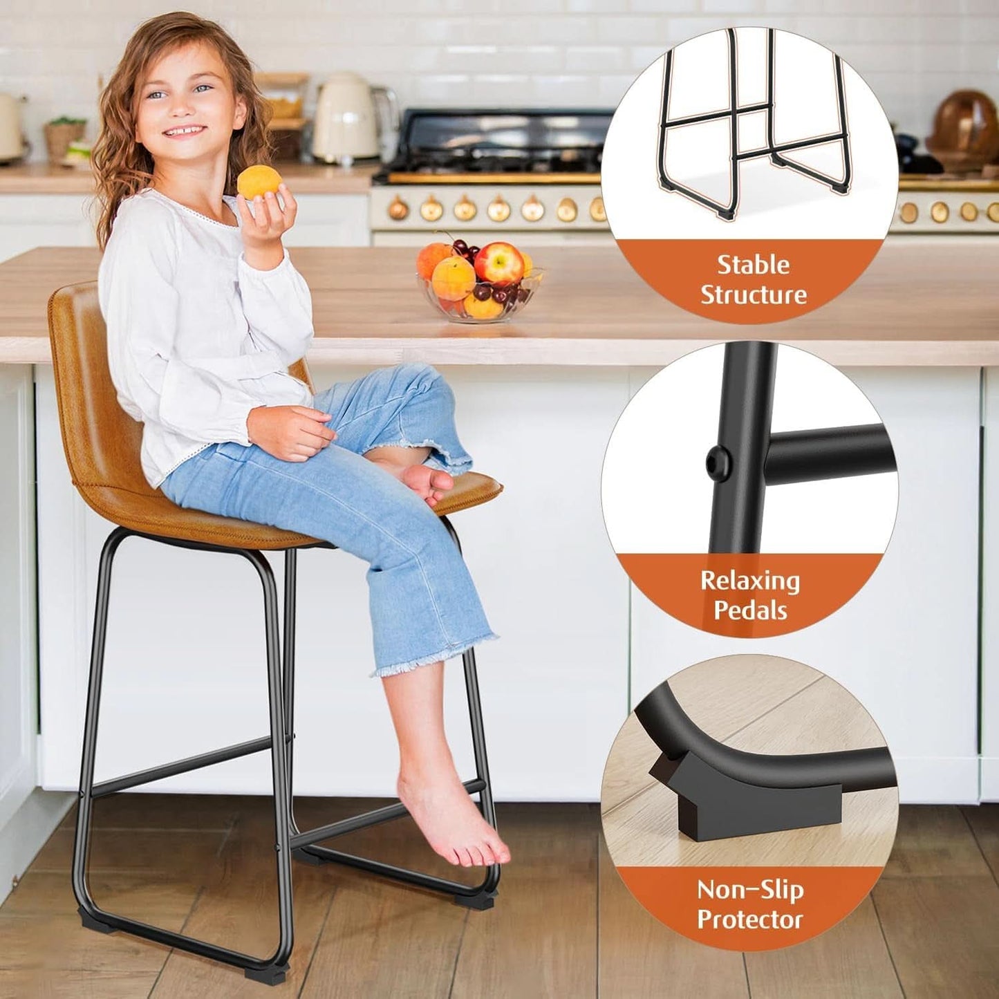 Bar Stools Set Of 4 26 Inch Brown PU Leather Counter Height