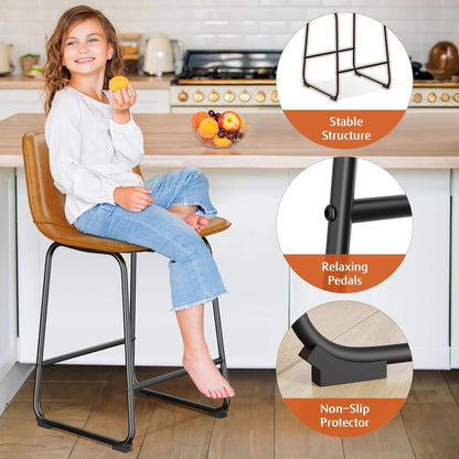 Bar Stools Set Of 4 26 Inch Brown PU Leather Counter Height