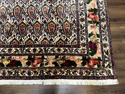 Persian Rug 8x11, Boteh Design, Repeated Paisleys, Persian Kurdish Rug, Bird Pictorials, Rare Antique Persian Kurdish Sannadaji Carpet
