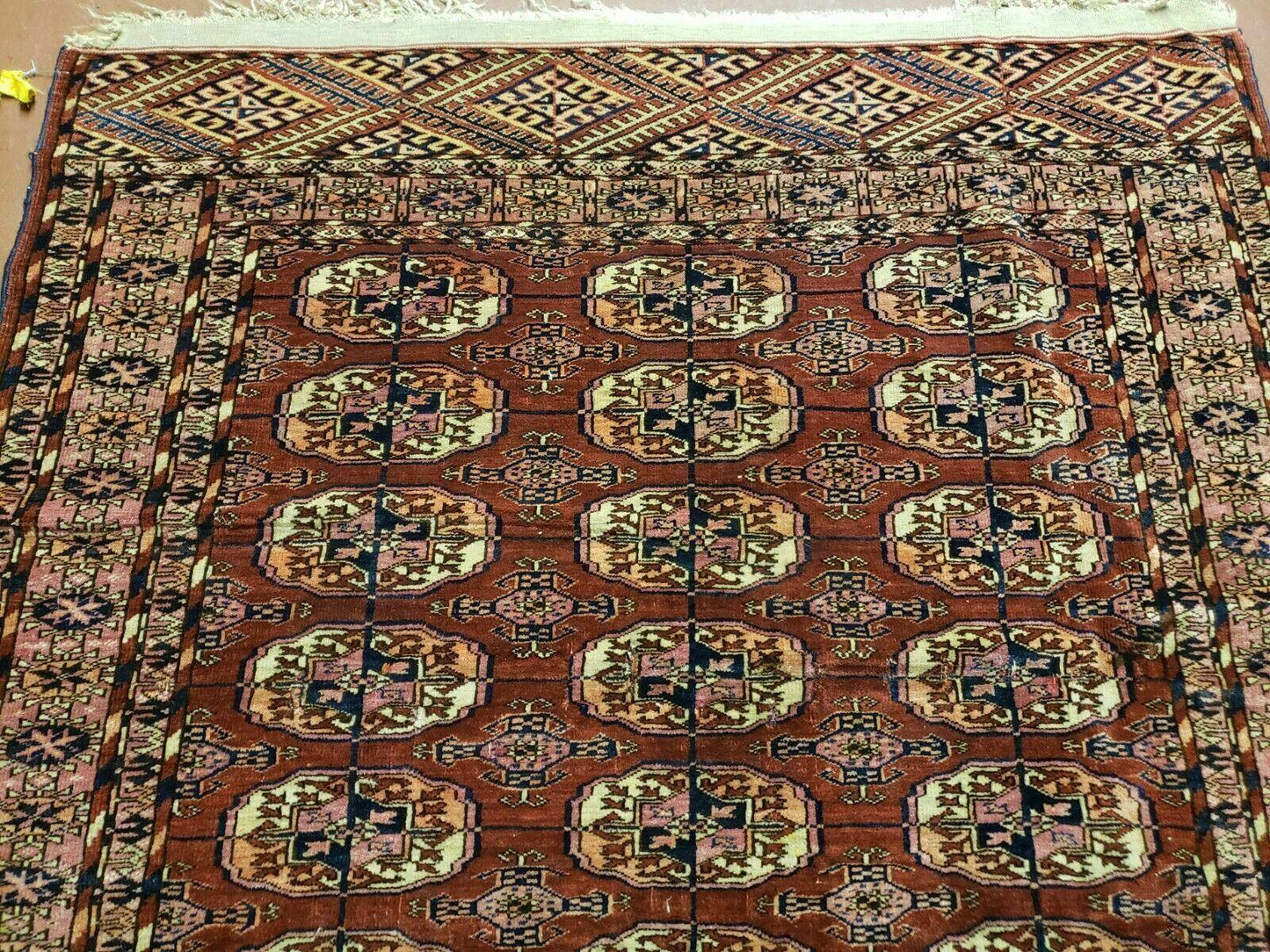 4' X 4' Antique Handmade Turkoman Bokhara Balouch Woven Wool Rug Brick Red Nice