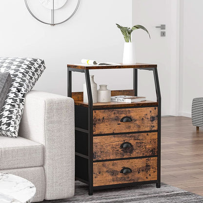 3-Drawer Nightstand With 2-Tier Shelf And Wood Top Bedroom