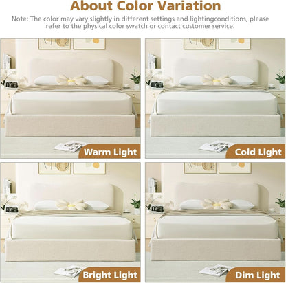 Queen Size Lift Up Storage Bed Curved Headboard Upholstered