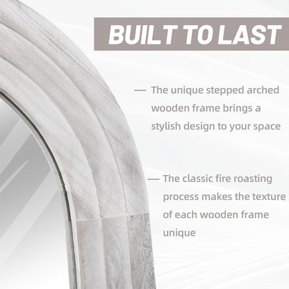 Arched Full Length Mirror With Solid Wood Frame 71x32 Rustic White