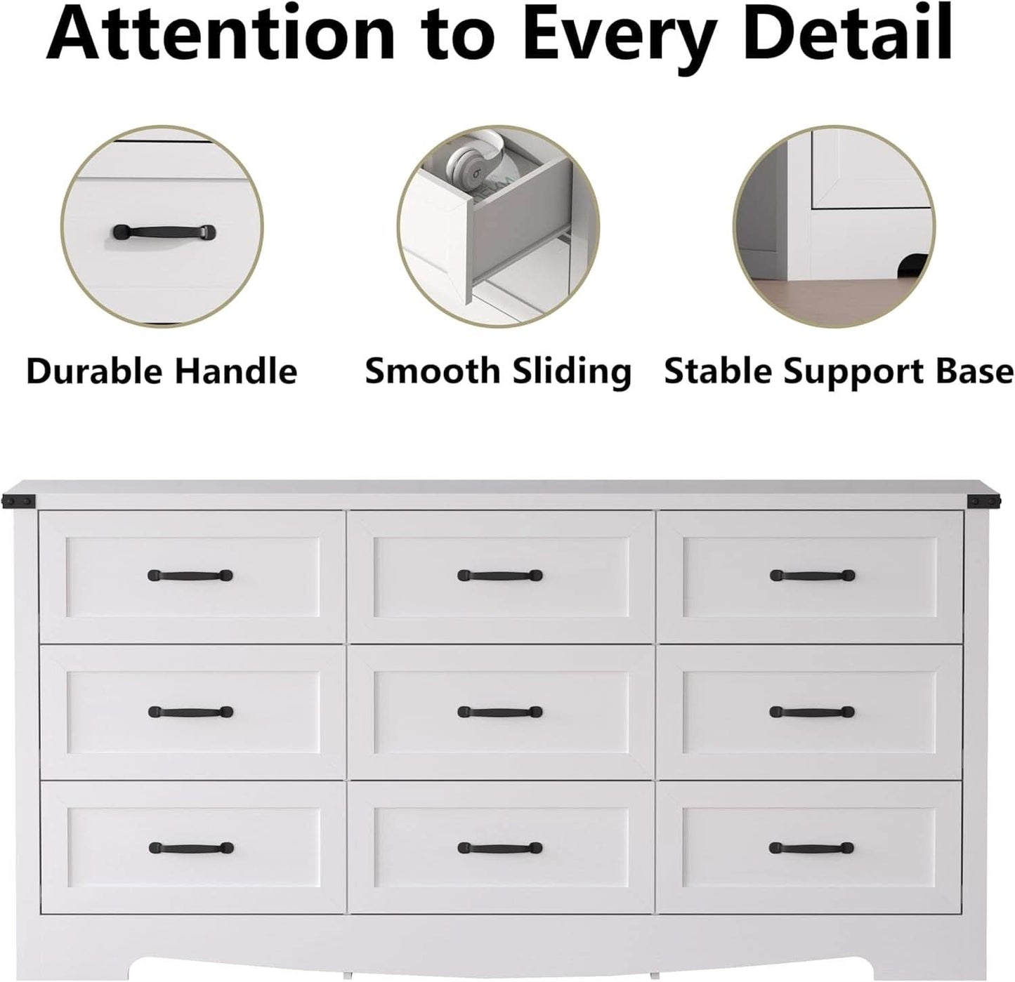White 59 Inch Premium Modern Multicompartment Dresser