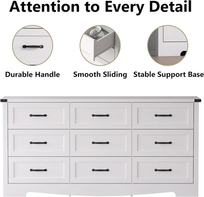 White 59 Inch Premium Modern Multicompartment Dresser