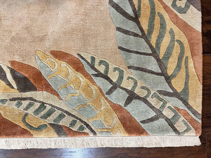 Modern Tibetan Rug 7x10, Soft Wool, Tufenkian Style Carpet, Tibet Nepali Rug, Open Field, Handmade Wool Rug
