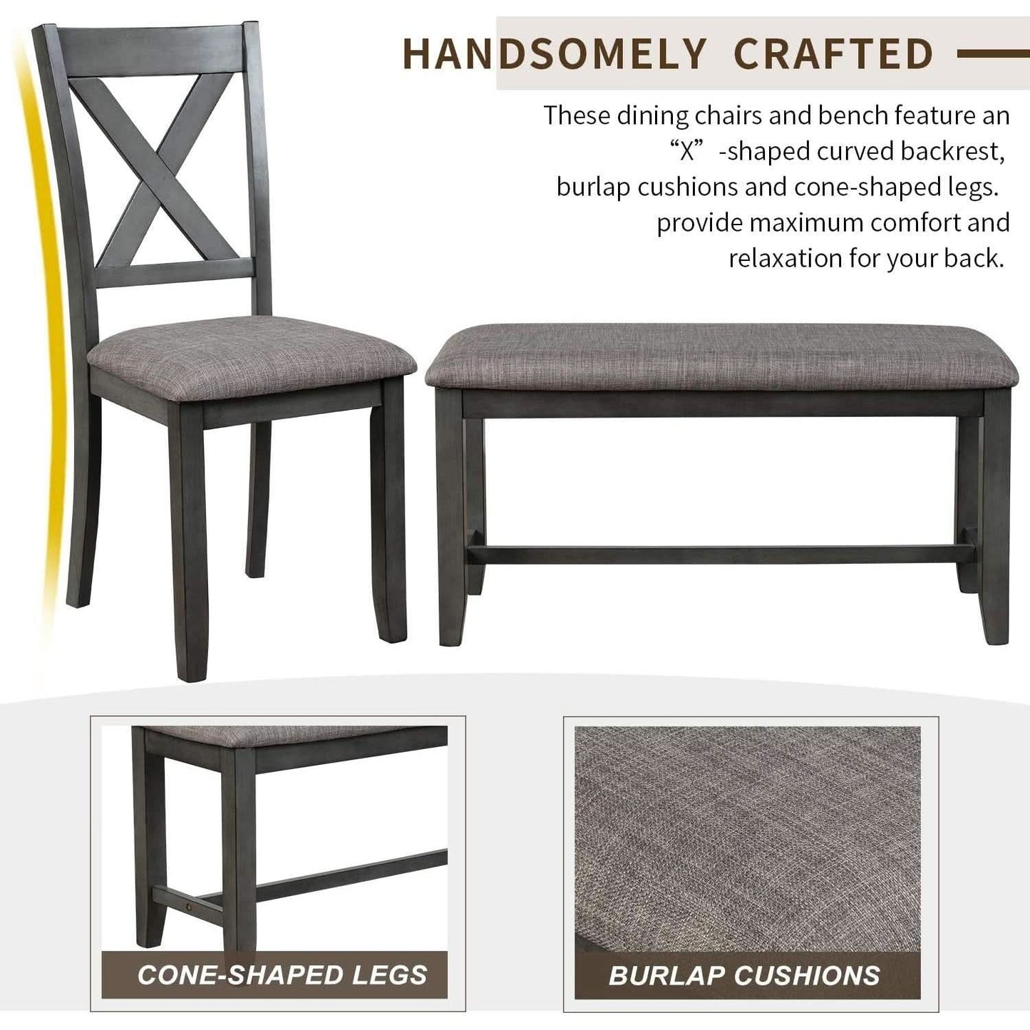 Grey Wooden Rectangular Dining Table Set Of 6 For Home