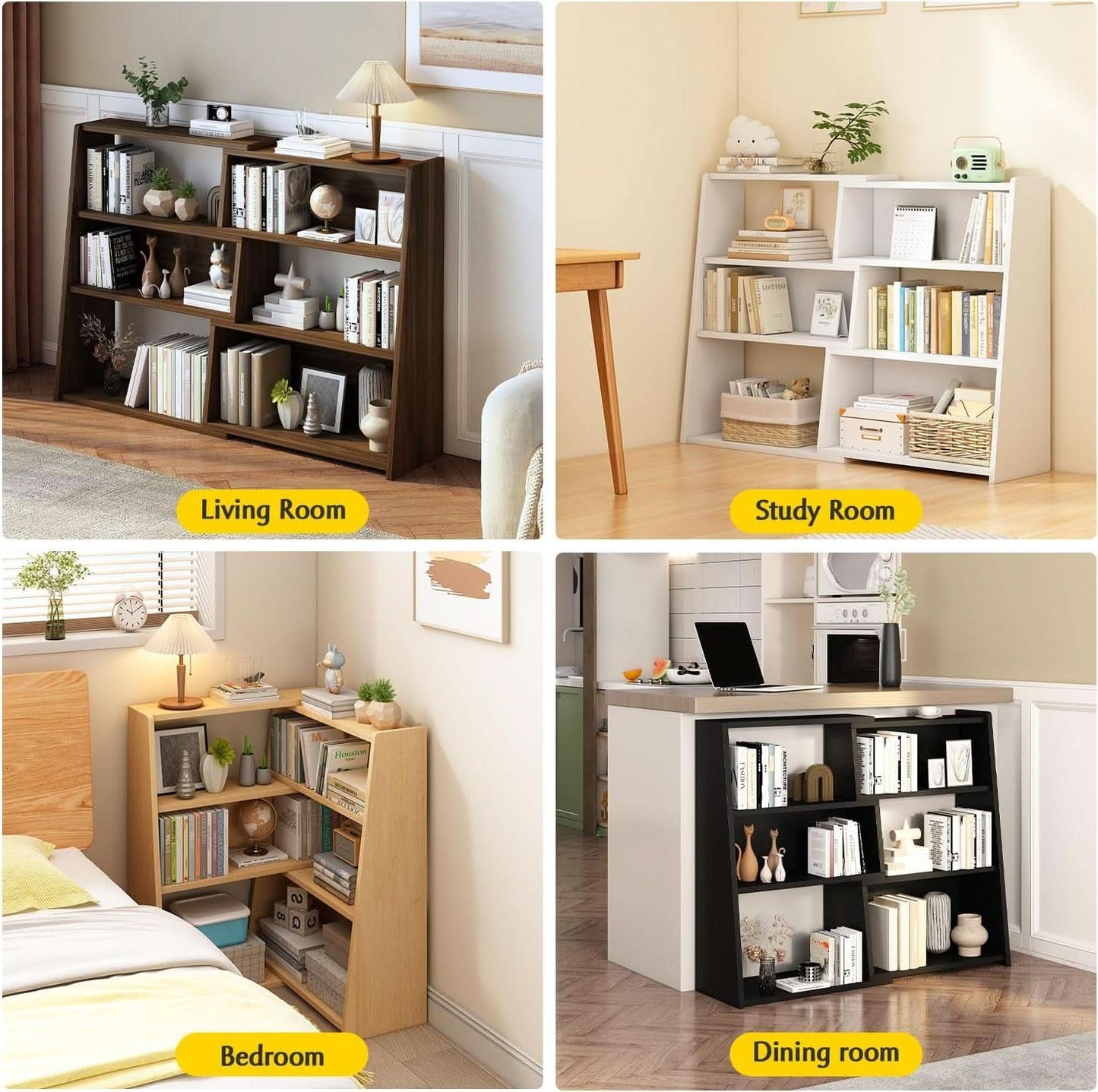 Extendable Walnut Three Tier Bookcase With Open Cubbies
