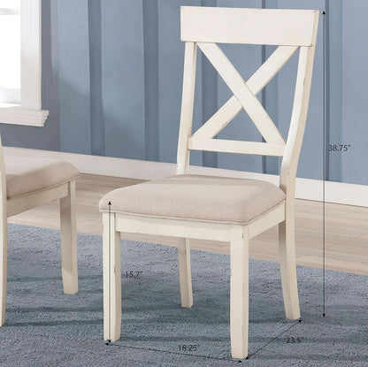 Prato Wood Cross Back Dining Chairs Antique White Tan