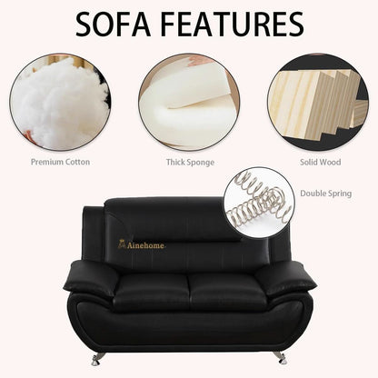 Black 5 Seat Faux Leather Sectional Sofa Set For Living Room