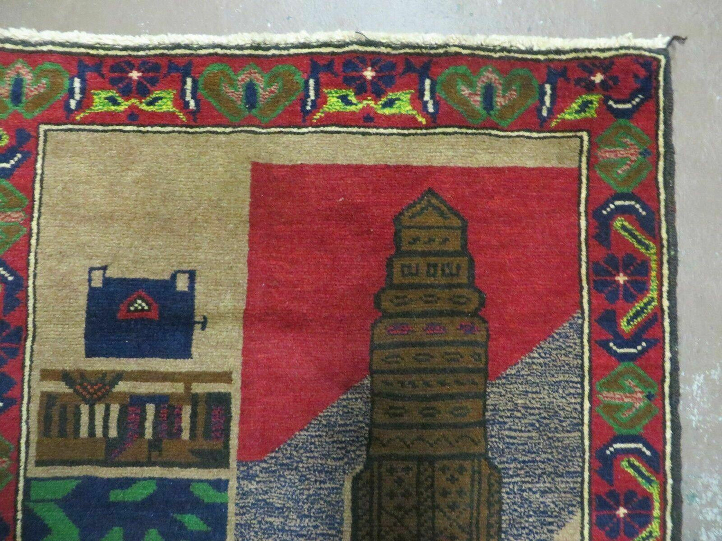 3' X 4' New Vintage Handmade Afghan Balouch Tribal Wool Pictorial Rug # 281