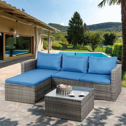 3-Piece Outdoor Wicker Sofa Set with Glass Table