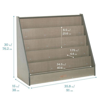 Single Sided Book Display Five Wide Slots Classroom Bookshelf Grey Wash