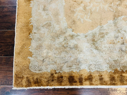 Chinese Peking Rug 5x7, Golden-Tan, Vintage Chinese Wool Carpet