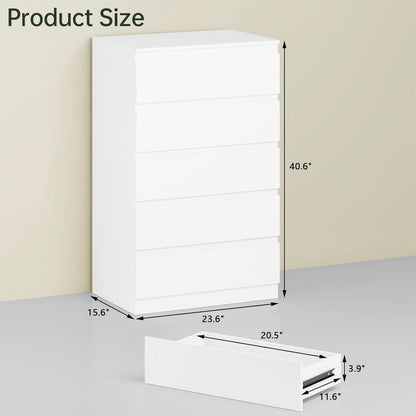 White Contemporary Solid Wood Dresser Five Drawers