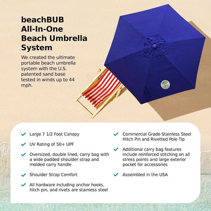 Deep Ocean Blue All In One Beach Umbrella System Ultra Base