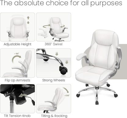 White Ergonomic Office Chair With Lumbar Support Adjustable