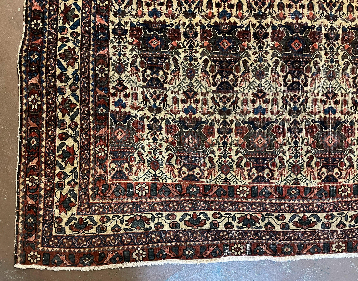 Antique Persian Afshar Rug 5x7, Wool Hand Knotted Oriental Carpet 5 x 7 ft, Repeated Motif Allover, Cream and Maroon, Tribal Rug, Medium Sized Rug,  Zil-i-Sultan Design