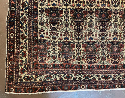 Antique Persian Afshar Rug 5x7, Wool Hand Knotted Oriental Carpet 5 x 7 ft, Repeated Motif Allover, Cream and Maroon, Tribal Rug, Medium Sized Rug,  Zil-i-Sultan Design