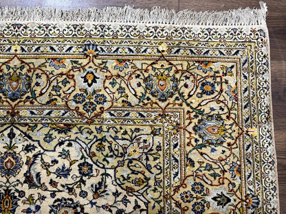 Rare Silk Persian Kashan Rug 4.6 x 7, Antique Fine 310 KPSI, Ivory