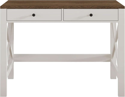 39 Inch Farmhouse Computer Desk With Drawers And X Frame