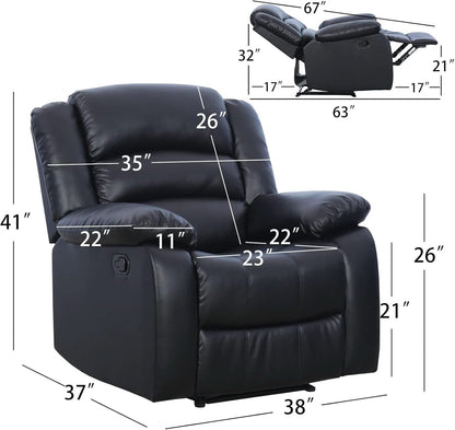 Black Recliner Chair Set of 2 With Overstuffed Cushions