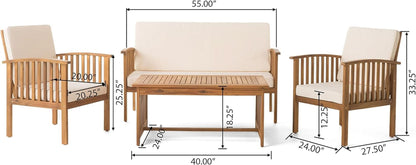 4 Piece Acacia Wood Patio Set for Outdoor Living Area