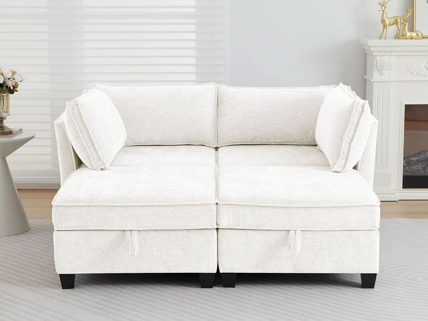 Beige Modular Sectional Sofa Featuring Sleeper Storage
