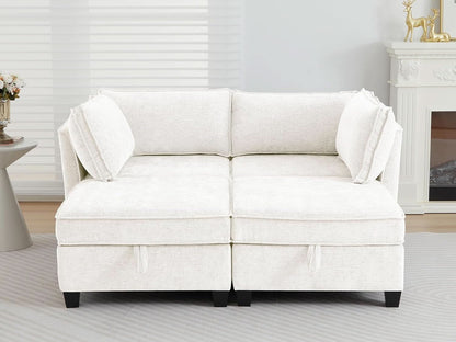 Beige Modular Sectional Sofa Featuring Sleeper Storage