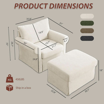 Beige Chenille Contemporary Ottoman Reading Chair Set