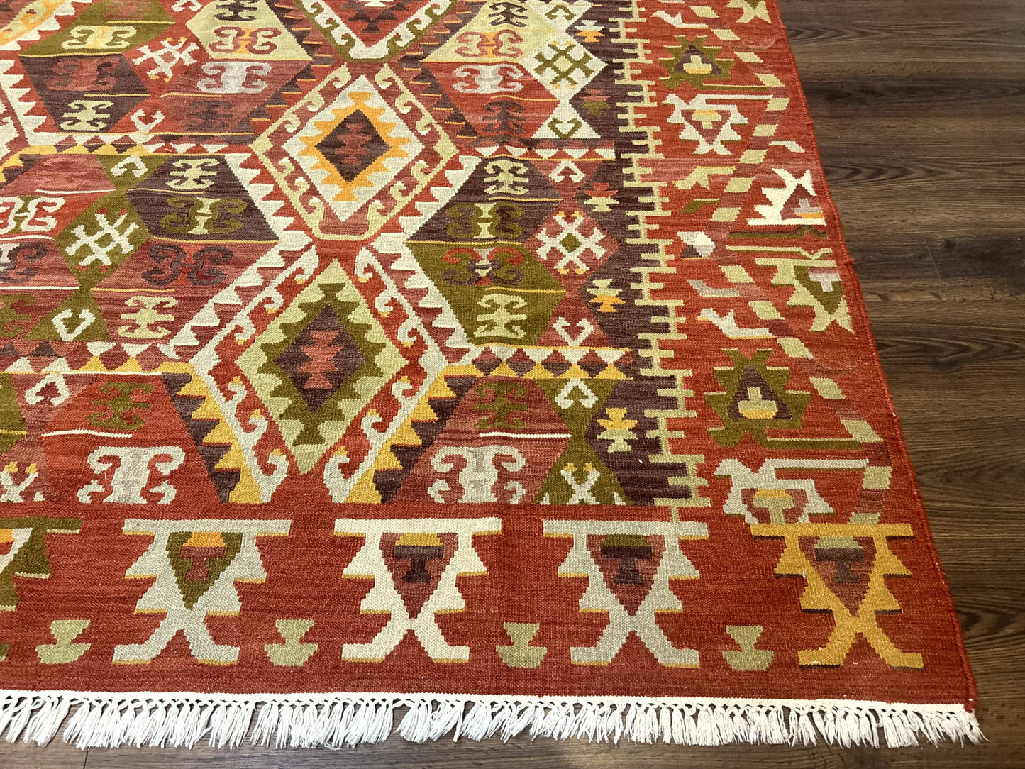 Turkish Kilim Rug 8x10, Geometric Design, Large Kilim Carpet