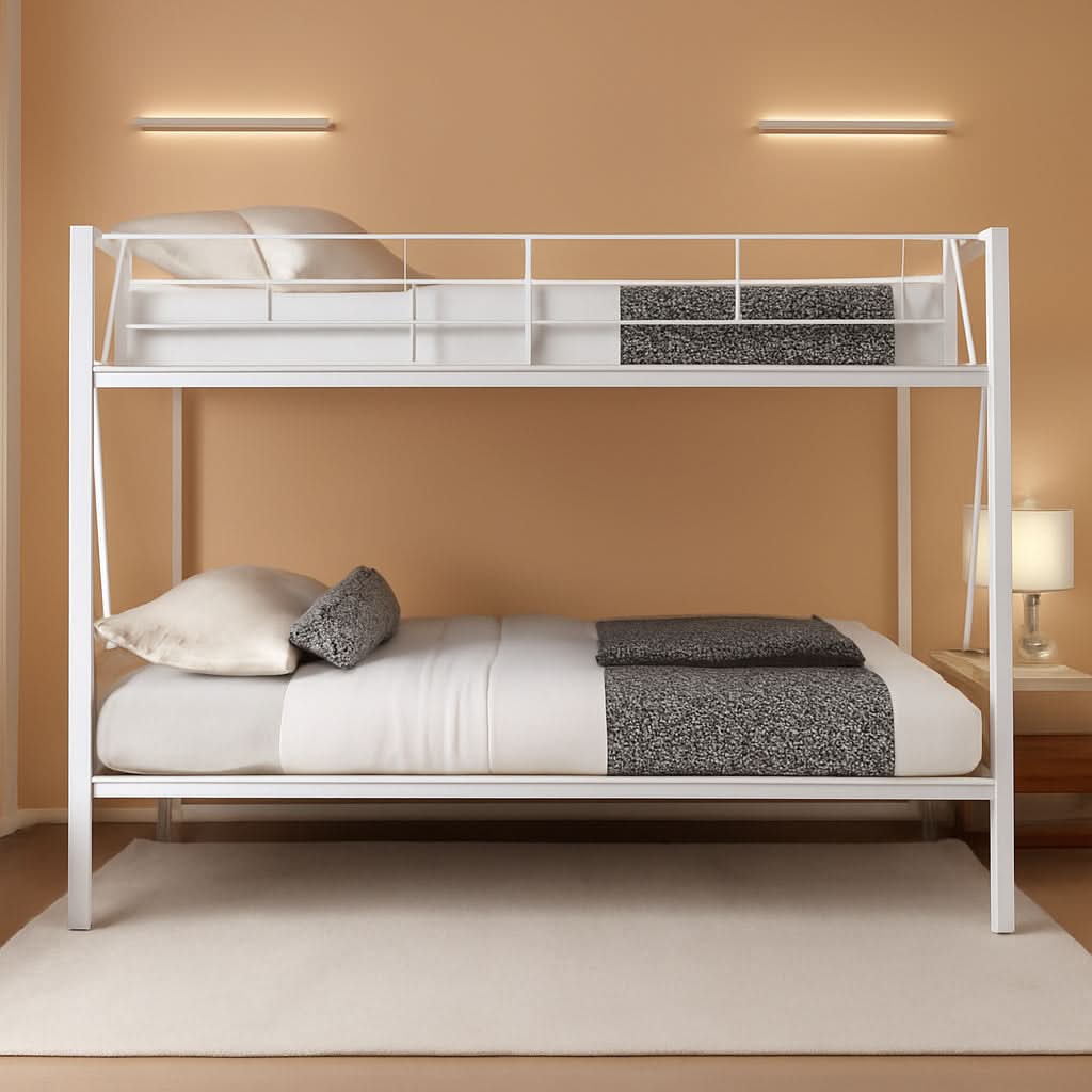 Twin Over Twin Metal Bunk Bed With 2 Ladders White