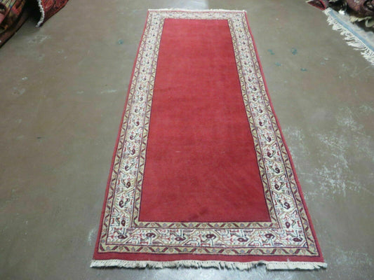 2' 8" X 7' Vintage Handmade India Wool Runner Rug Nice Red Organic Colors