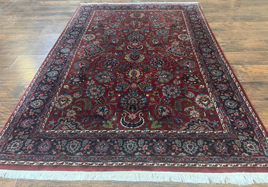 Indo Persian Rug 5x7, Vintage Traditional Floral Carpet, Burgundy and Navy Blue