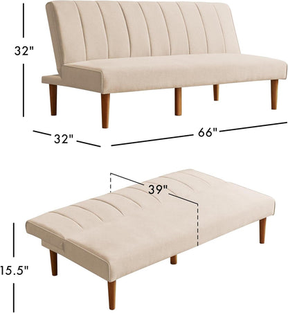 Beige Convertible Futon Sofa Bed For Living Room Use