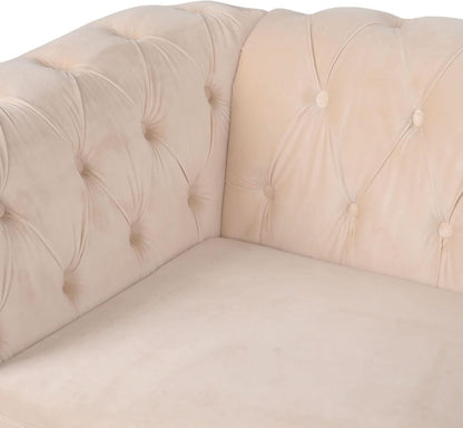 Three Piece Velvet Chesterfield Living Room Sofa Set Beige With Club Chair And Loveseat