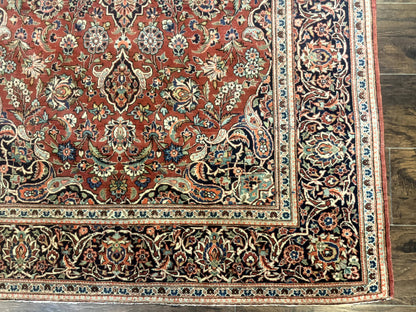 Persian Kashan Rug 4x7, Red, Floral Medallion, Vintage, Wool