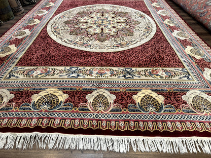 Wonderful Aubusson Rug 10x14, Red Maroon, Elegant, Fine 200 KPSI