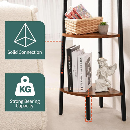 4 Tier Corner Bookshelf With Metal Frame Ladder Display