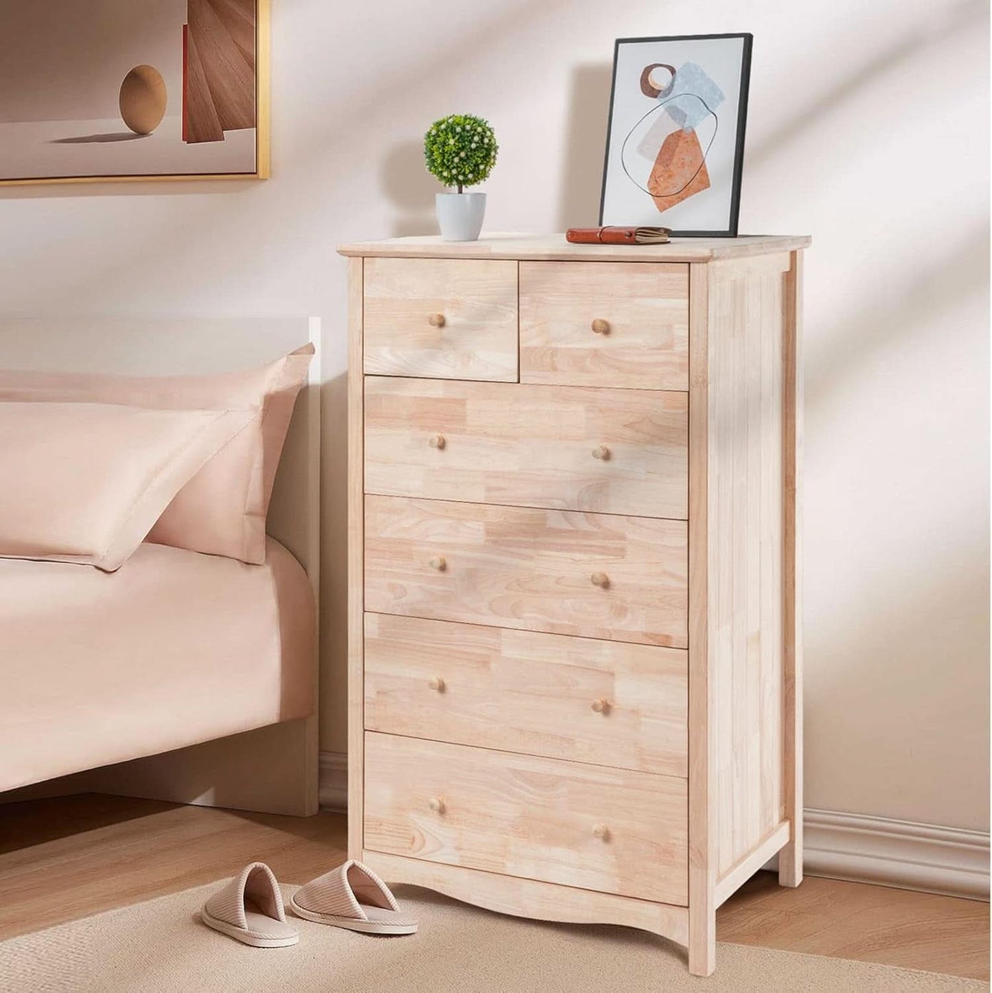Unfinished Rubber Wood Six Drawer Dresser For DIY Finish